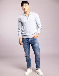 Sky Blue Full Sleeves Flatknit Polo Tee