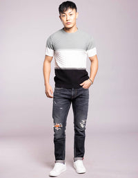 Pista Green White Round Neck Flatknit Tee