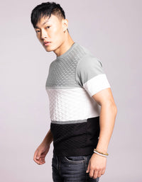 Pista Green White Round Neck Flatknit Tee