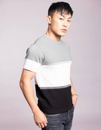Pista Green White Round Neck Flatknit Tee