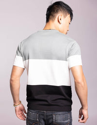 Pista Green White Round Neck Flatknit Tee