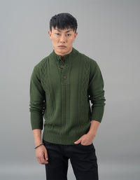 Mehendi Green High Neck Pullover Sweater
