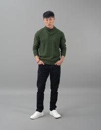 Mehendi Green High Neck Pullover Sweater