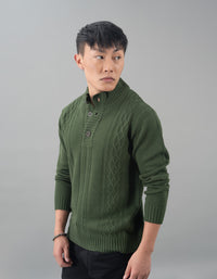 Mehendi Green High Neck Pullover Sweater