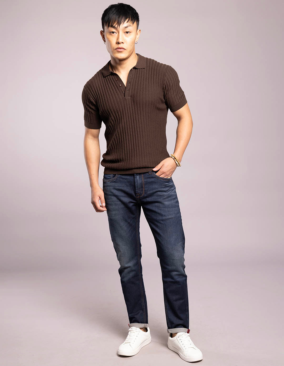 Dk Brown Half Sleeves Flatknit Polo Tee