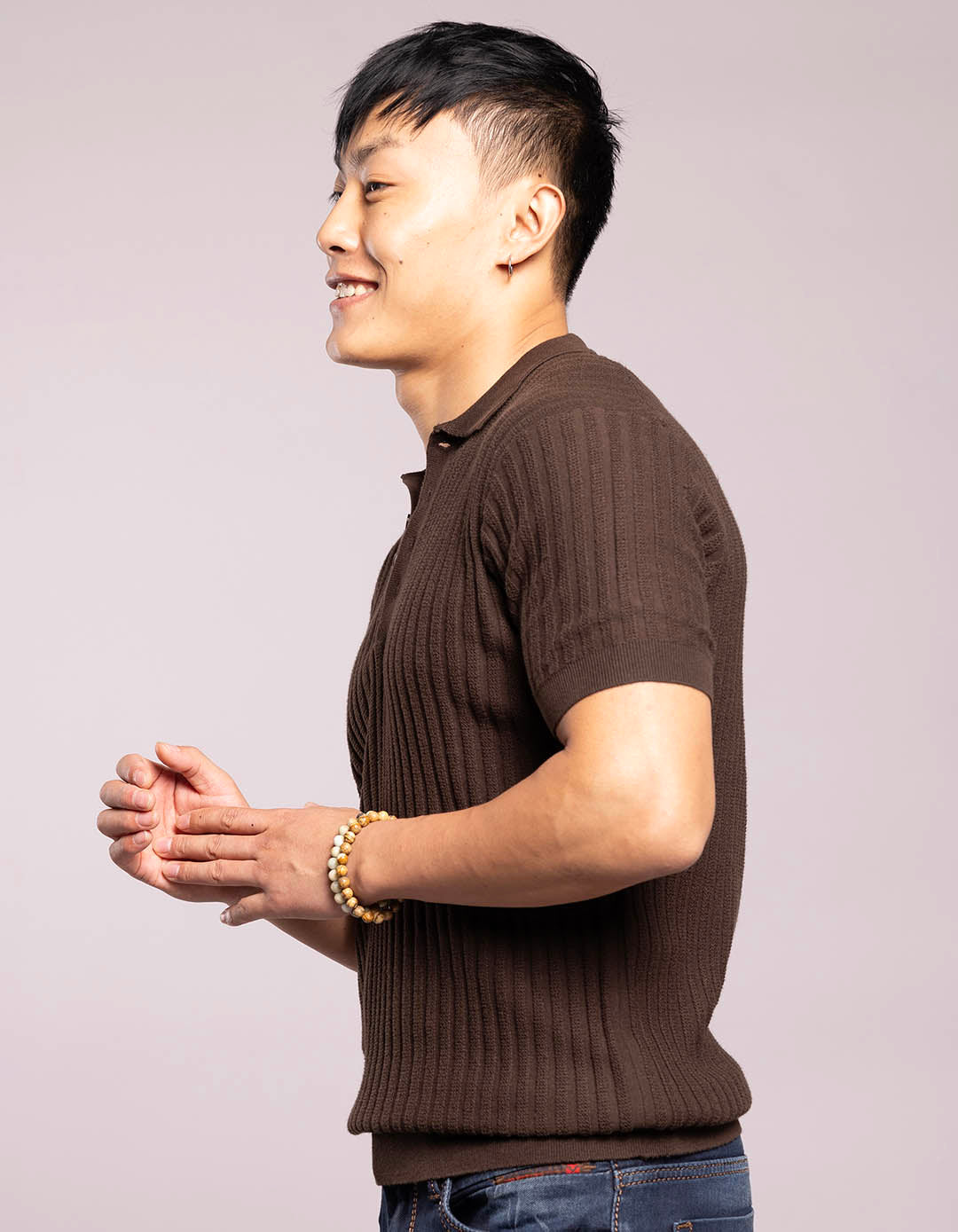 Dk Brown Half Sleeves Flatknit Polo Tee