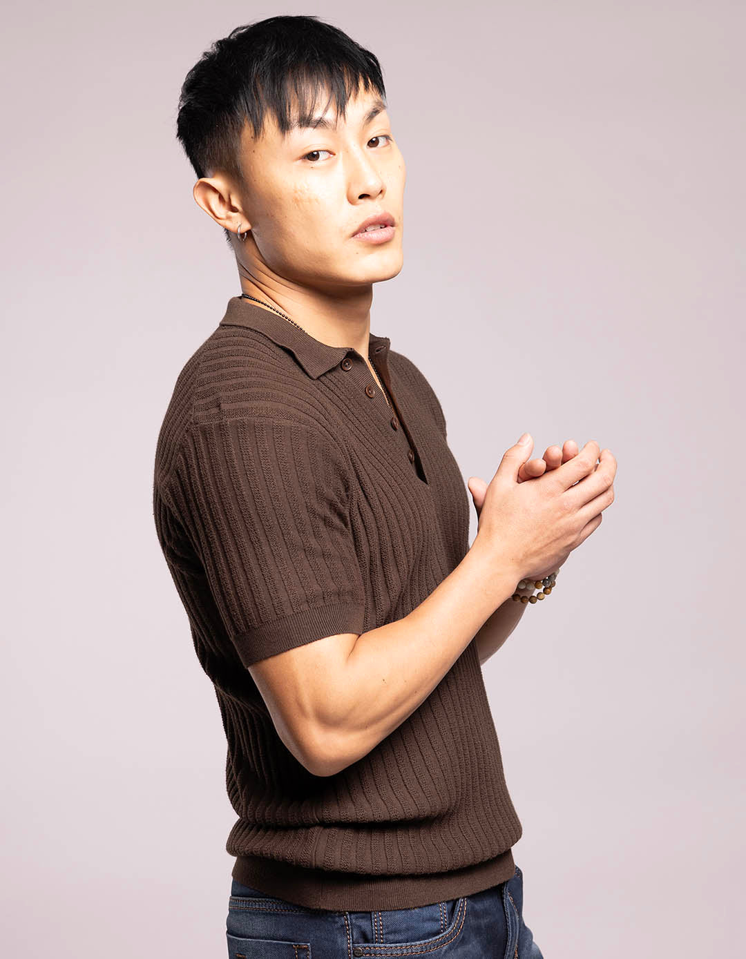 Dk Brown Half Sleeves Flatknit Polo Tee