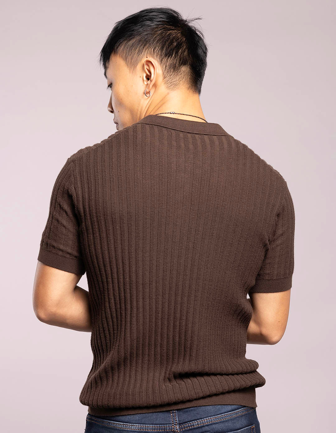 Dk Brown Half Sleeves Flatknit Polo Tee