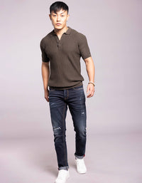Military Green Half Sleeves Flatknit Polo Tee