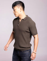 Military Green Half Sleeves Flatknit Polo Tee