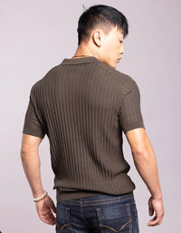 Military Green Half Sleeves Flatknit Polo Tee
