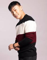 Black White Round Neck Flatknit Tee