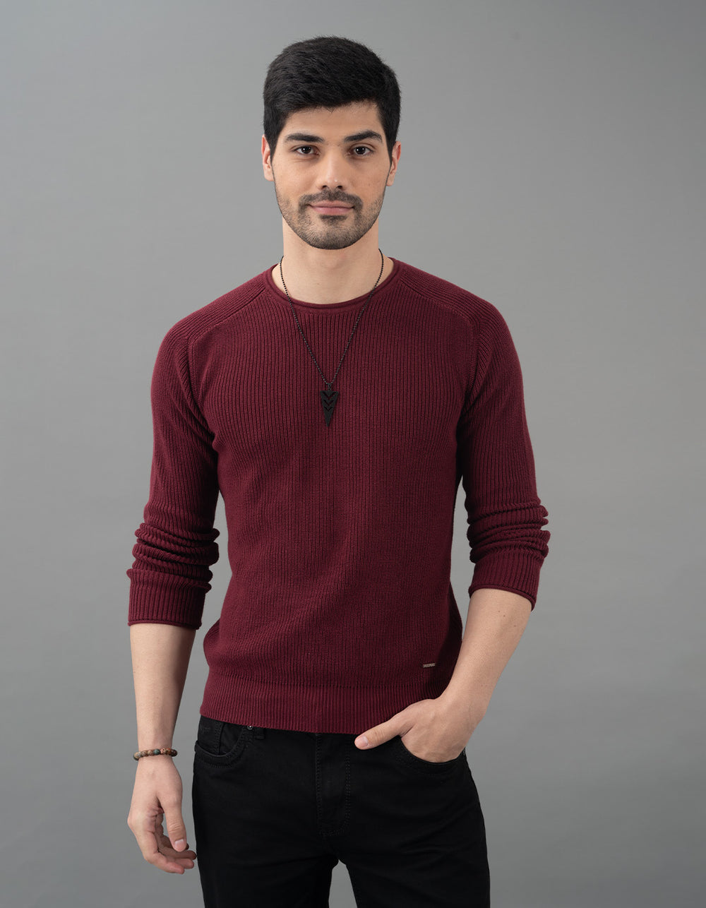 Burgundy Round Neck Pullover Sweater