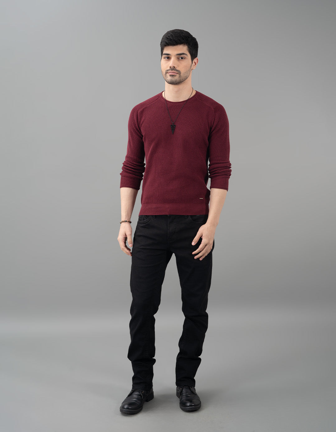 Burgundy Round Neck Pullover Sweater – ROOKIES - Main Image