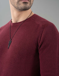 Burgundy Round Neck Pullover Sweater