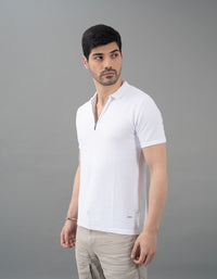 White Half Sleeves Flatknit Polo Tee