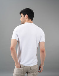White Half Sleeves Flatknit Polo Tee