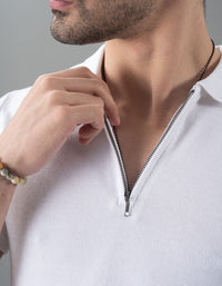 White Half Sleeves Flatknit Polo Tee