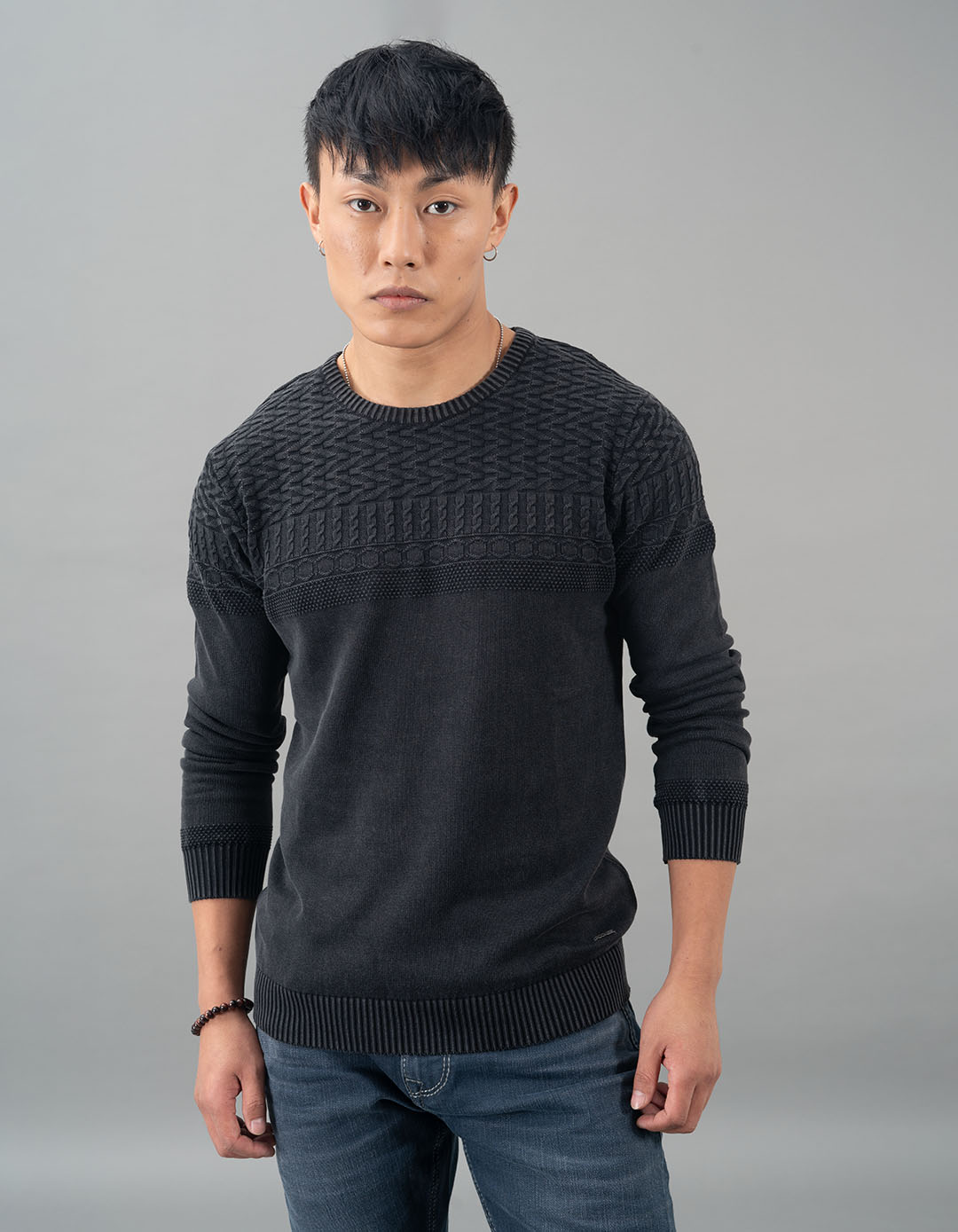 Jet Black Round Neck Flatknit Tee