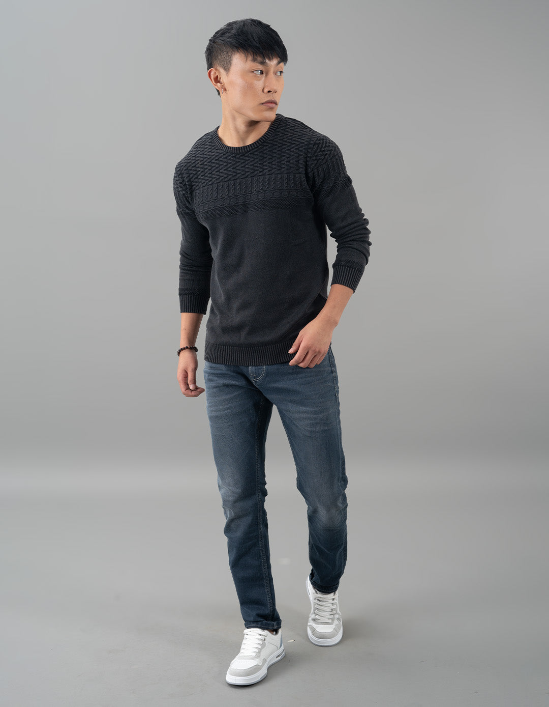 Jet Black Round Neck Flatknit Tee