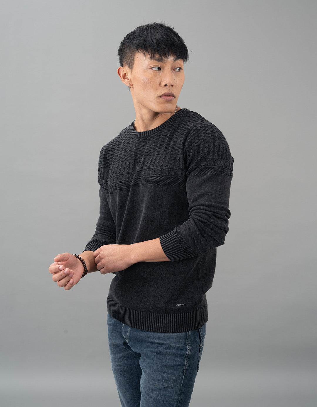 Jet Black Round Neck Flatknit Tee