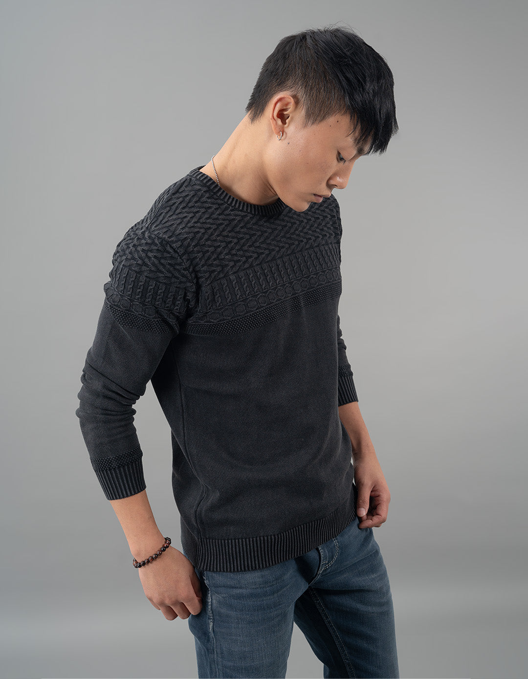 Jet Black Round Neck Flatknit Tee