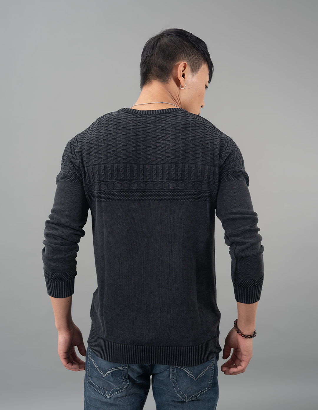Jet Black Round Neck Flatknit Tee