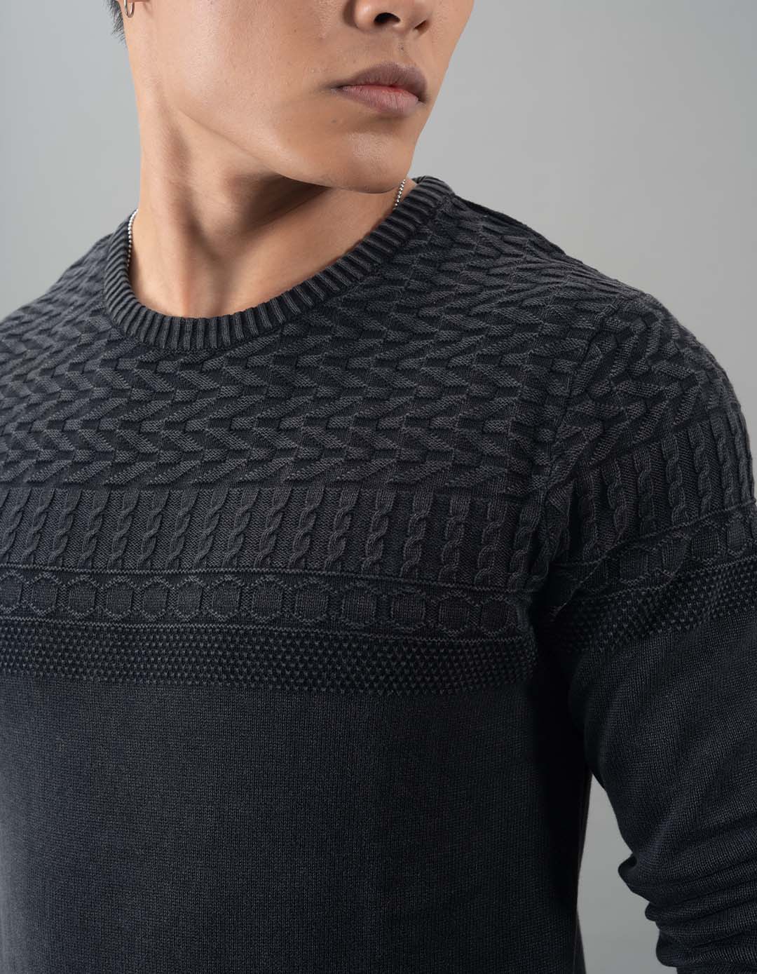 Jet Black Round Neck Flatknit Tee