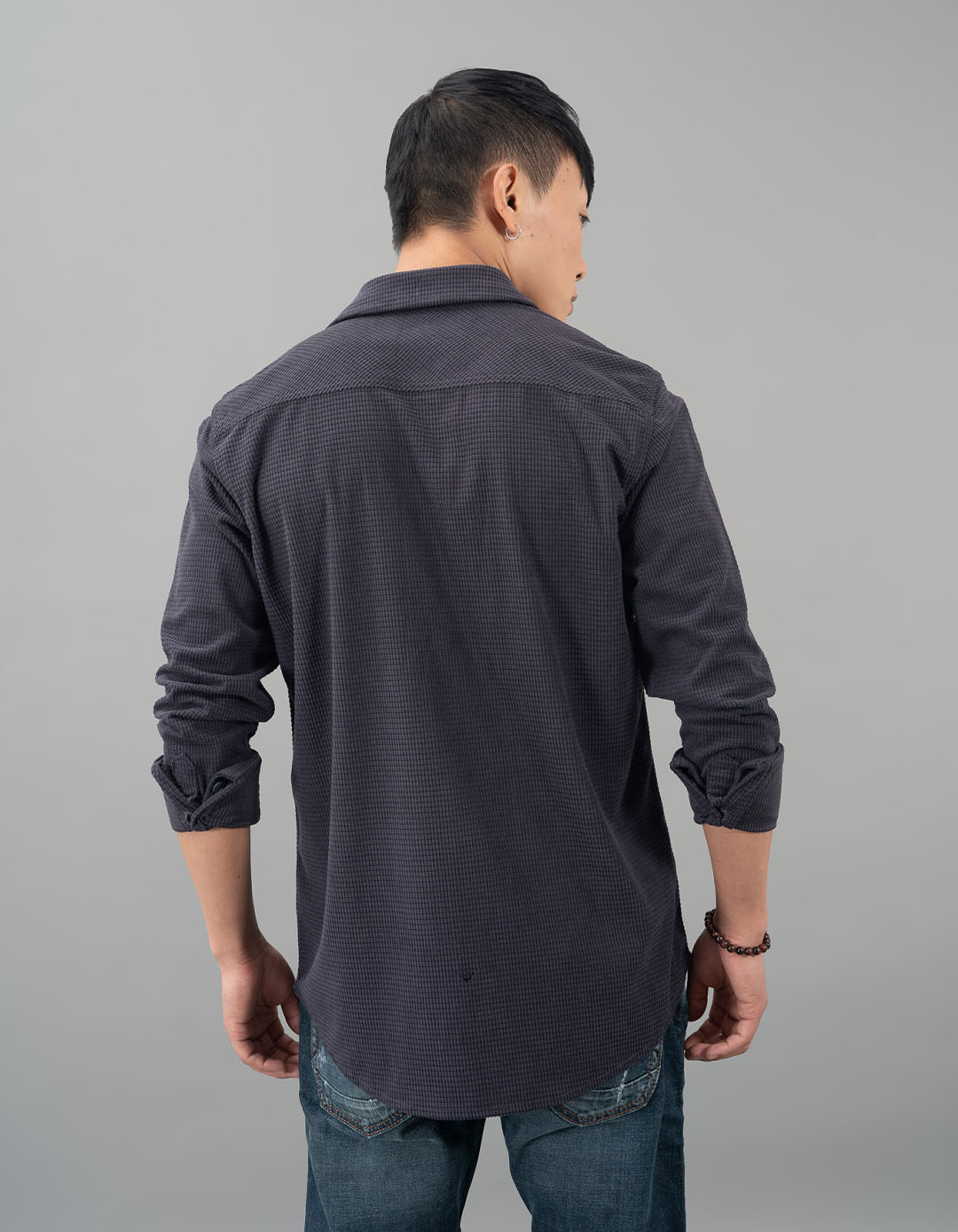 Charcoal Full Sleeve Textured Waffle Shacket