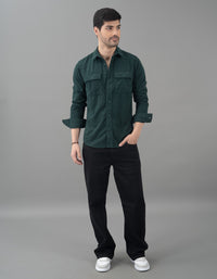 Bottle Green Full Sleeve Textured Waffle Shacket
