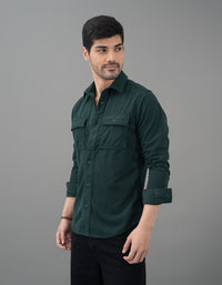 Bottle Green Full Sleeve Textured Waffle Shacket