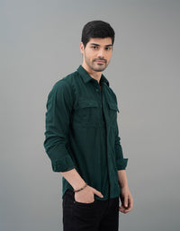 Bottle Green Full Sleeve Textured Waffle Shacket