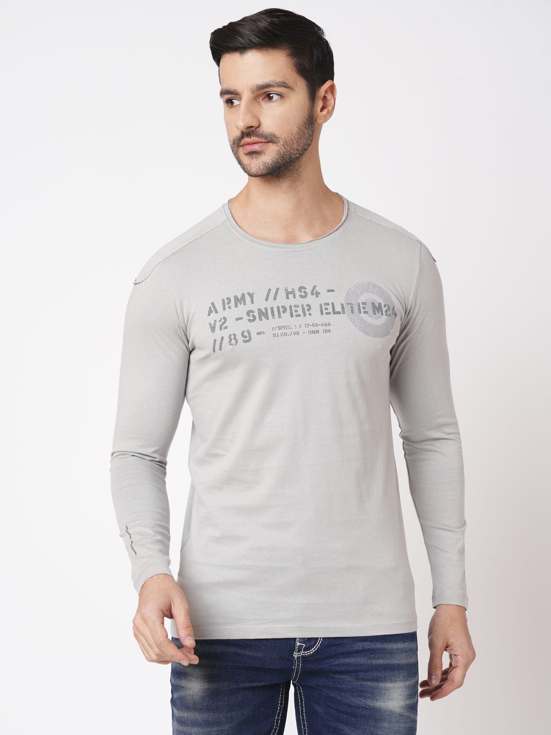 Grey Full Sleeve Round Neck Tee (R Neck F/Slv Slim)