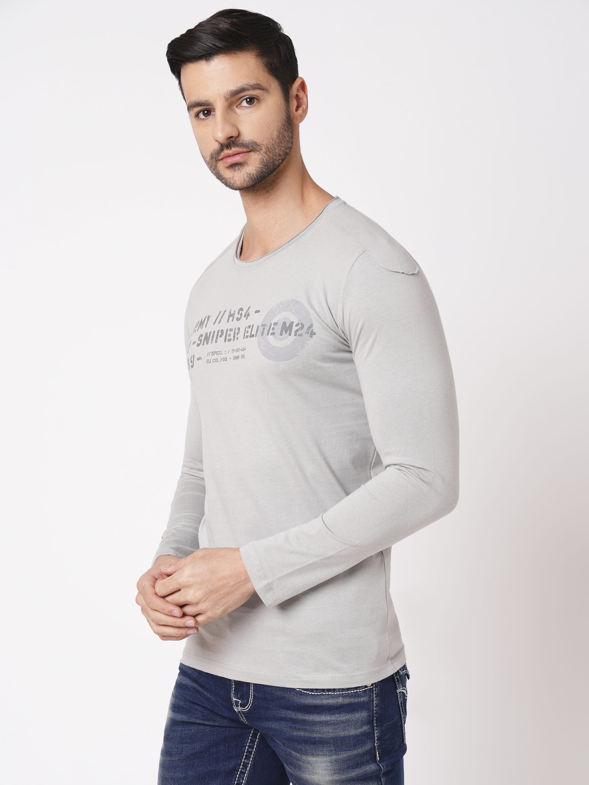 Grey Full Sleeve Round Neck Tee (R Neck F/Slv Slim)