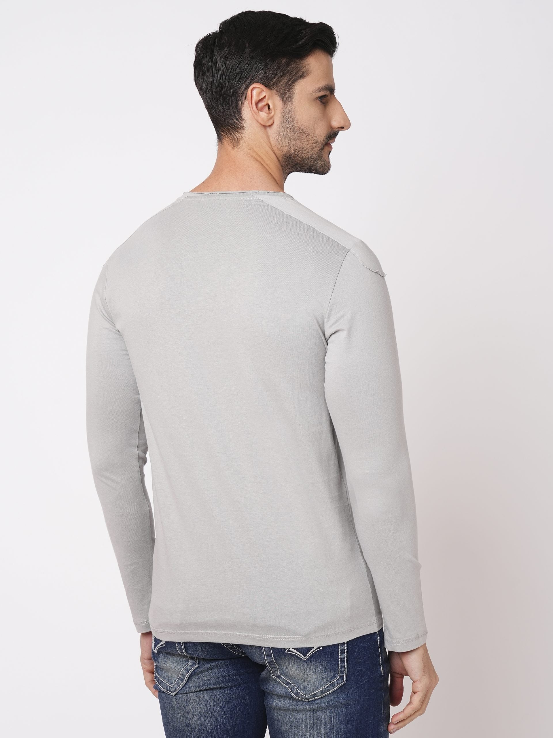 Grey Full Sleeve Round Neck Tee (R Neck F/Slv Slim)