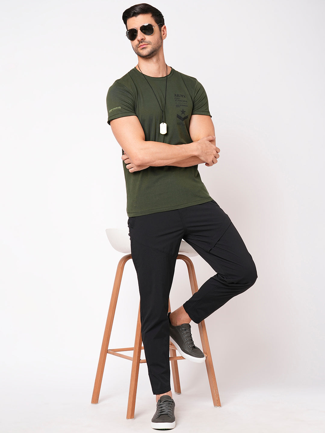 Military Green Half Sleeve Round Neck Tee (R Neck H/Slv Slim)