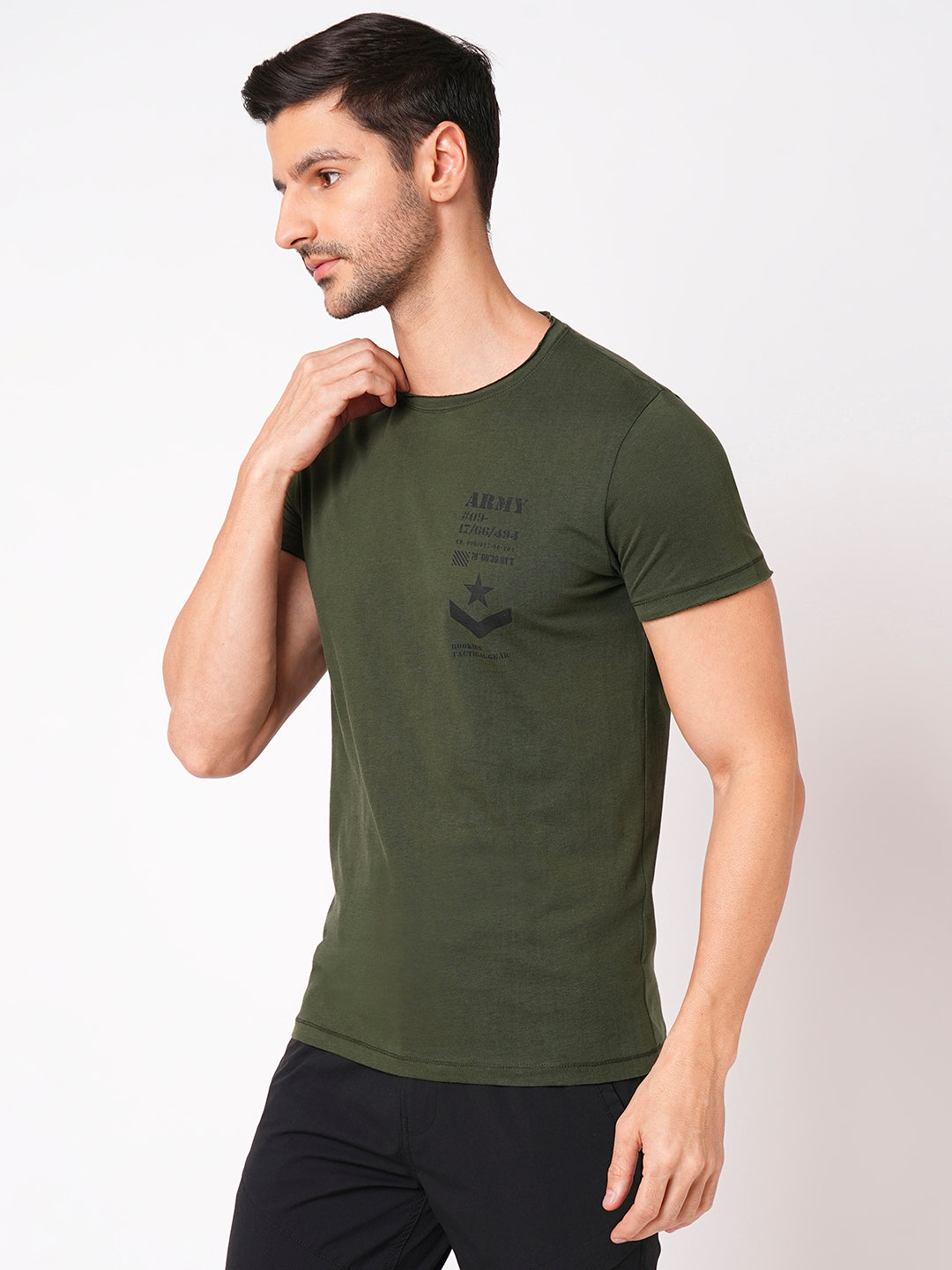 Military Green Half Sleeve Round Neck Tee (R Neck H/Slv Slim)