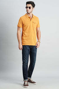 Mustard Half Sleeve Pique Polo Tee (Polo Neck H/Slv Slim)