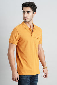 Mustard Half Sleeve Pique Polo Tee (Polo Neck H/Slv Slim)