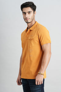 Mustard Half Sleeve Pique Polo Tee (Polo Neck H/Slv Slim)