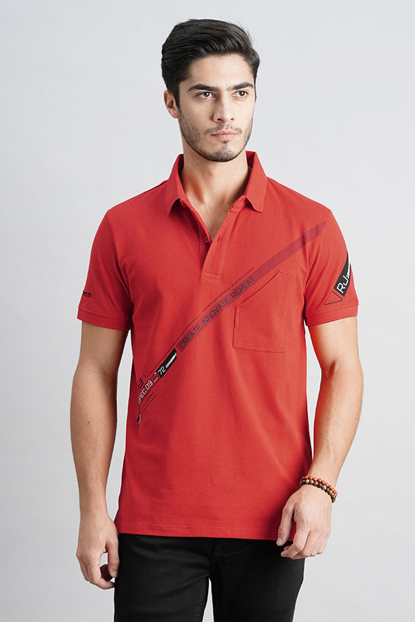 Red Half Sleeve Pique Polo Tee (Polo Neck H/Slv Slim)