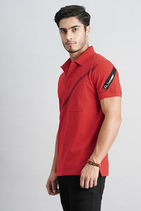 Red Half Sleeve Pique Polo Tee (Polo Neck H/Slv Slim)