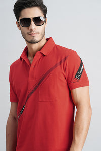 Red Half Sleeve Pique Polo Tee (Polo Neck H/Slv Slim)