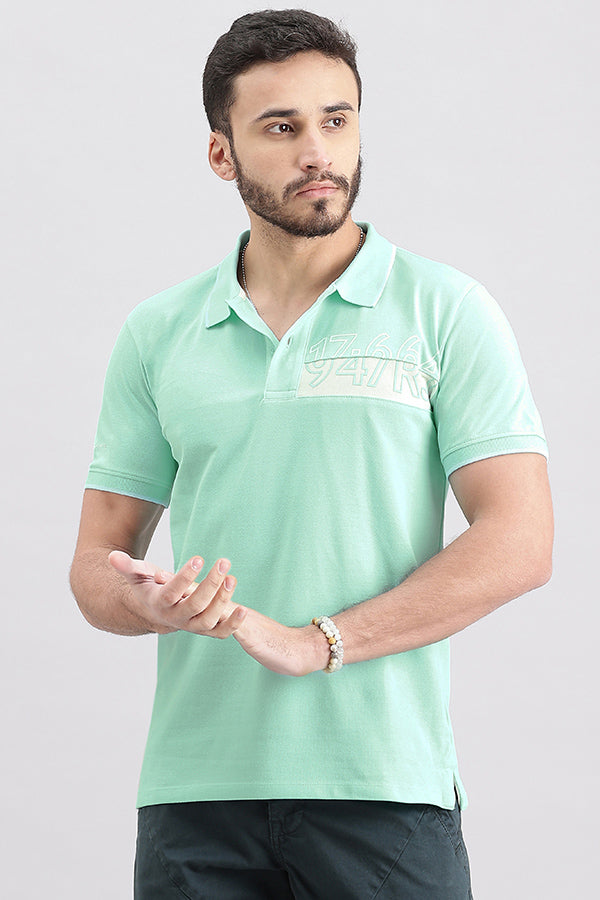 Aqua Blue Half Sleeve Pique Polo Tee (Polo Neck H/Slv Slim)