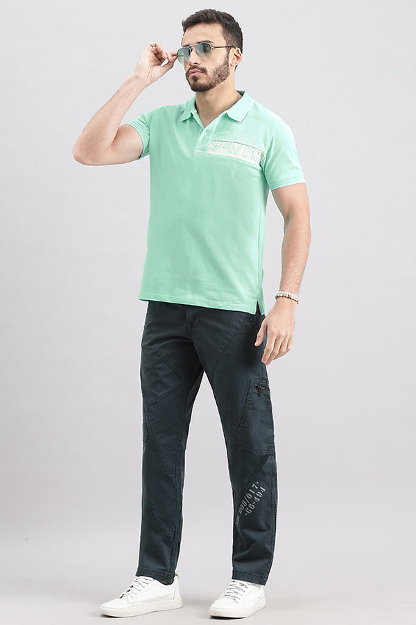 Aqua Blue Half Sleeve Pique Polo Tee (Polo Neck H/Slv Slim)