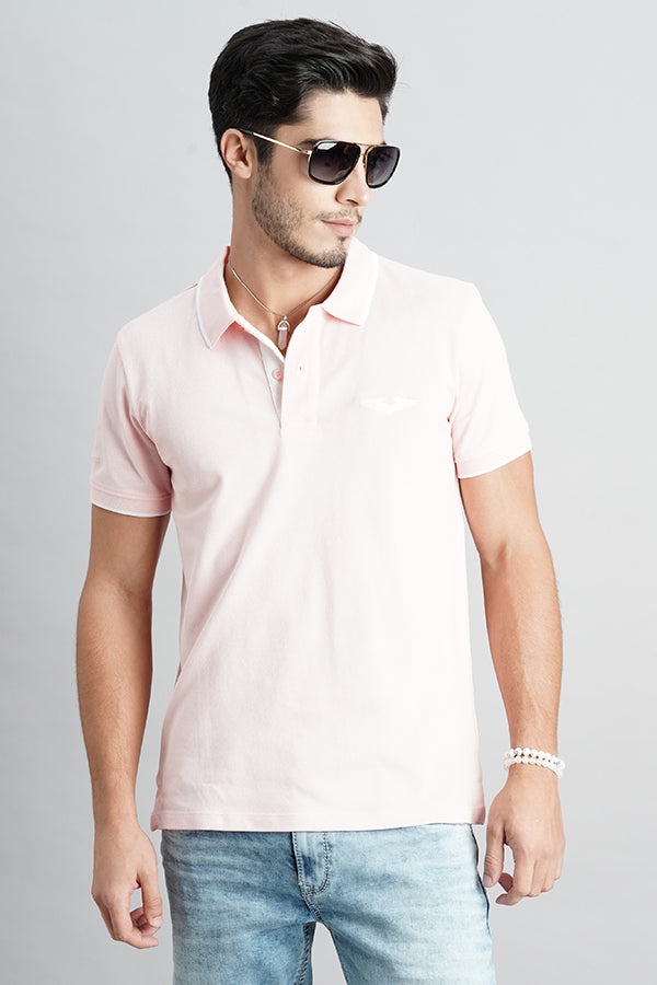 Baby Pink Half Sleeve Pique Polo Tee (Polo Neck H/Slv Slim)