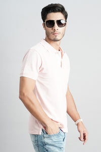 Baby Pink Half Sleeve Pique Polo Tee (Polo Neck H/Slv Slim)