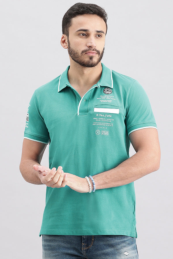 Lake Blue Half Sleeve Pique Polo Tee (Polo Neck H/Slv Slim)