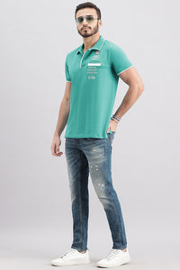 Lake Blue Half Sleeve Pique Polo Tee (Polo Neck H/Slv Slim)