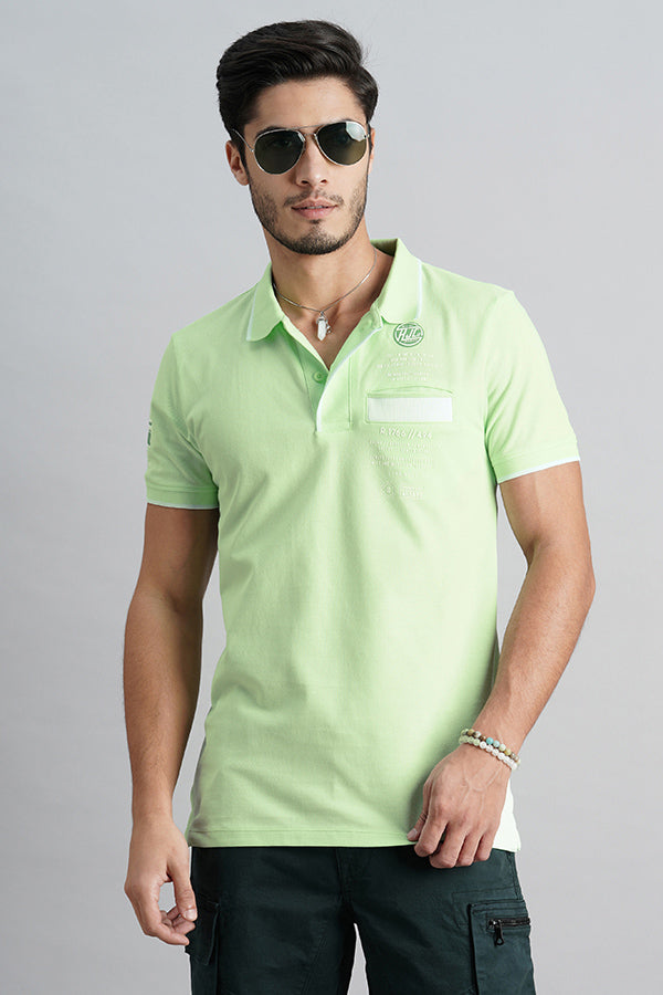 Aptina Green Half Sleeve Pique Polo Tee (Polo Neck H/Slv Slim)